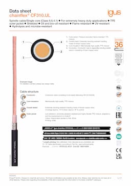 Technical data sheet chainflex® motor cable CF310.UL