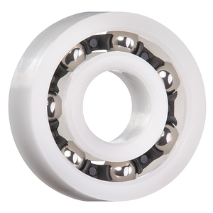 xiros® radial deep groove ball bearing, xirodur B180, stainless steel balls, cage made of PA, mm