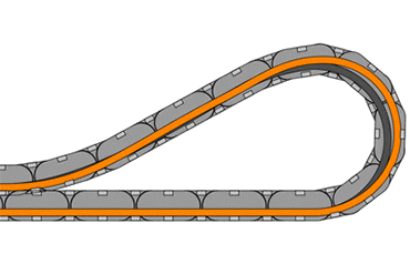La cadena portacables guía la manguera hidráulica