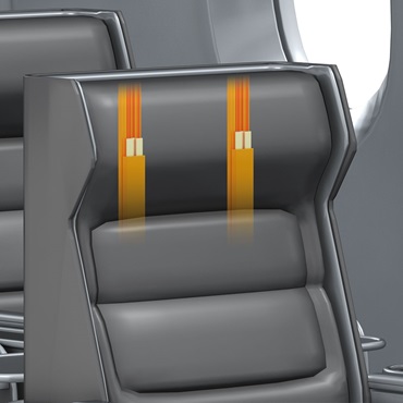 Intérieur d'avion : guidages drylin dans un appui-tête