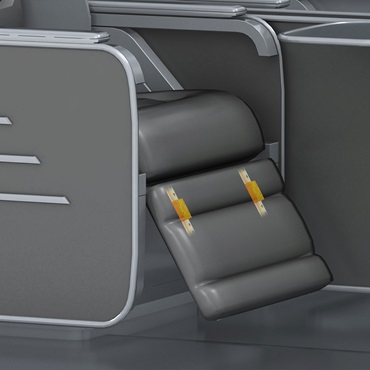 Intérieur d'avion : guidages drylin dans un repose-jambes