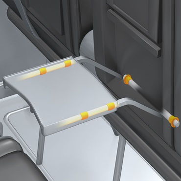 Interior de los aviones: cojinetes de fricción en el ajuste de la mesa
