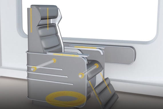 Train seat with different maintenance-free igus components